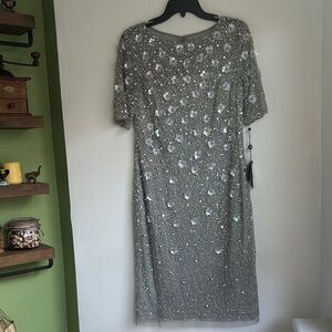 Adrianna Papell Sparkling Silver evening dress…. Just in time for the holidays!